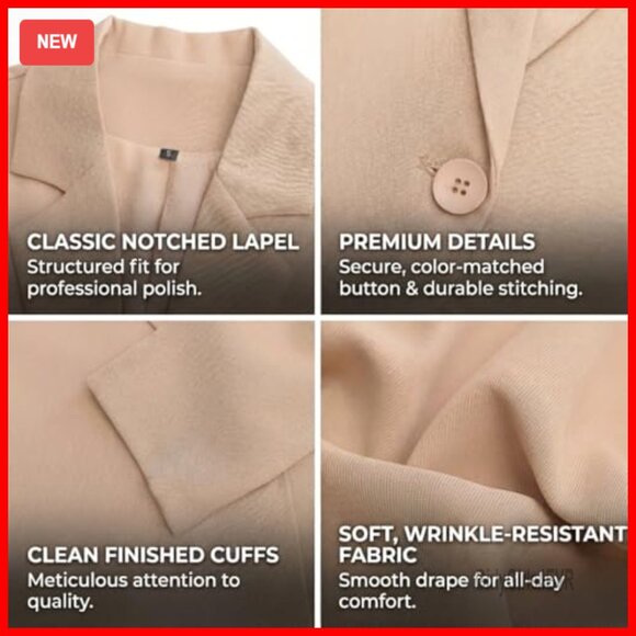 Cropped Blazer Business Casual Jacket Lightweight Long Sleeve - Picture 4 of 7